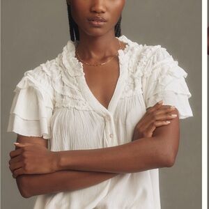 Anthropologie Maeve white ruffle blouse size medium never worn